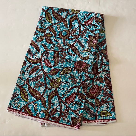 African Print Ankara Blue Floral Print Multicolor Cotton Fabric - Picture 1 of 2